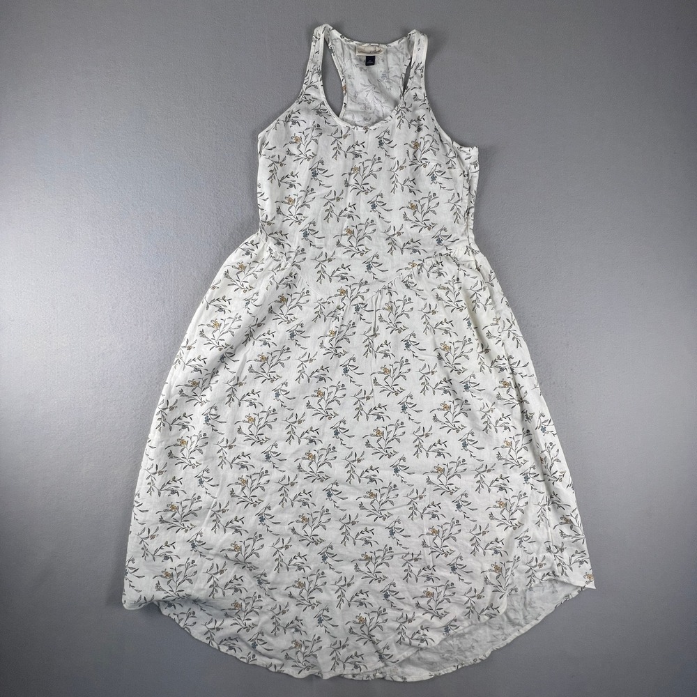 Floral Midi Dress Womens XS White Linen Blend Summer Casual Universal Thread
